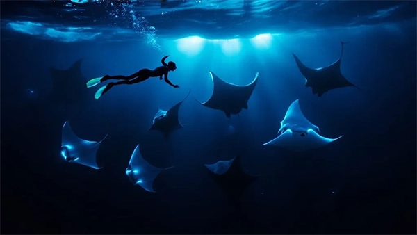 Exploring manta rays at night