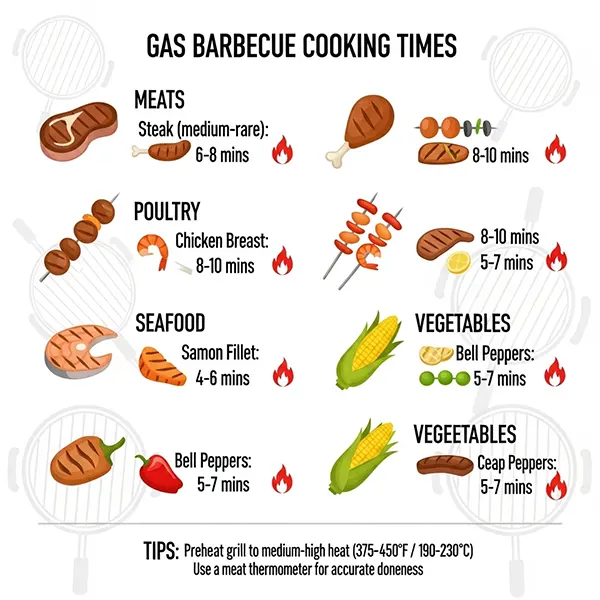 Gas barbecue cooking time for different food