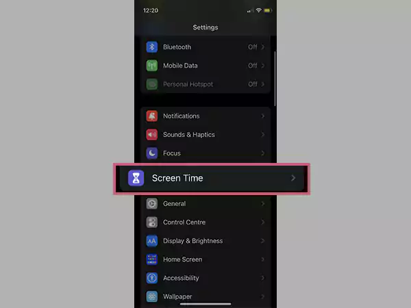 click on screen time