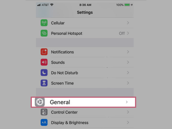 General settings of iPhone