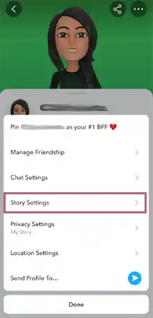Select the option of story settings. 