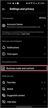 Settings and privacy options