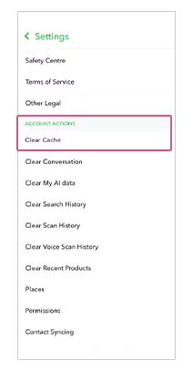 Visit Account Actions Clear Caches