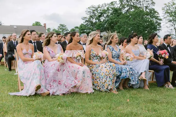 garden party inspired floral bridesmaid dress