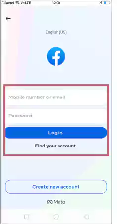 Login to your Facebook account