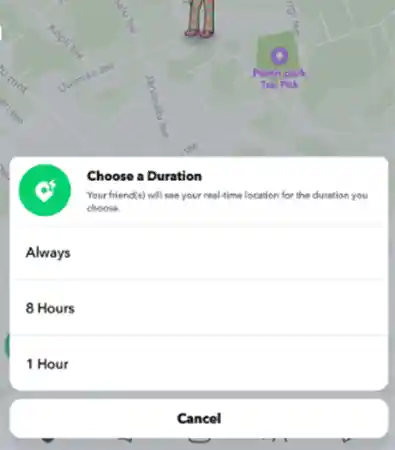 set a duration for location sharing