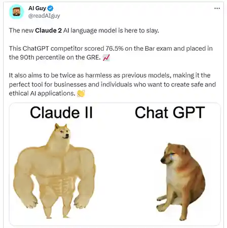Tweet comparing Claude and ChatGPT