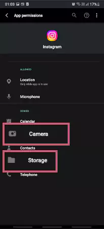 select storage and camera