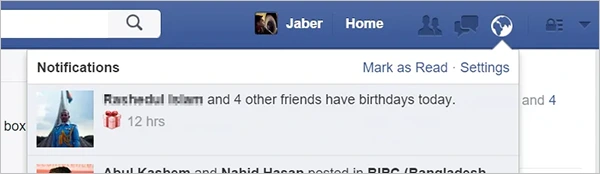 FB birthday notification