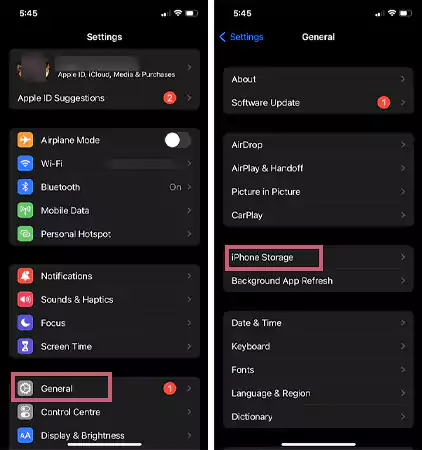 Open settings select General and tap on iPhone storage