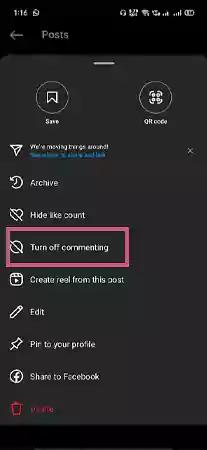 Tap on the turn off commenting option