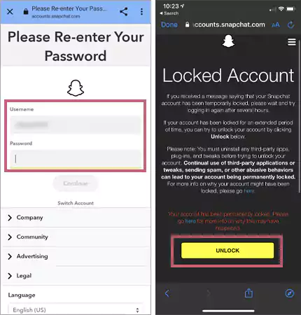 enter your login details and tap on the Unlock option