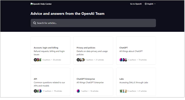 OpenAI support page