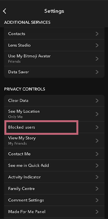Scroll and tap on Blocked Users