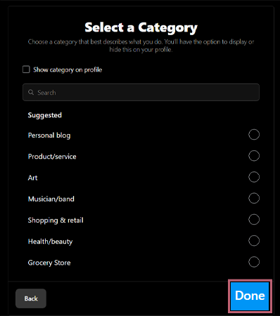 Choose a category and then tap on Done