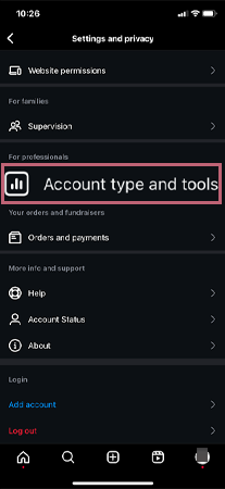 Select Account Type and Tools under For Professionals