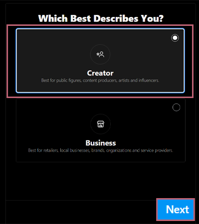Select Creator and then Nextc