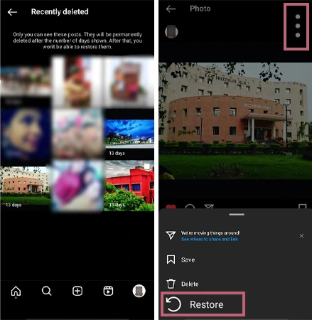 Select the post tap on the horizontal ellipsis and click on the Restore option