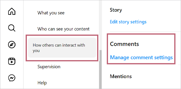 Tap on how others can interact with you and hit the manage comment settings