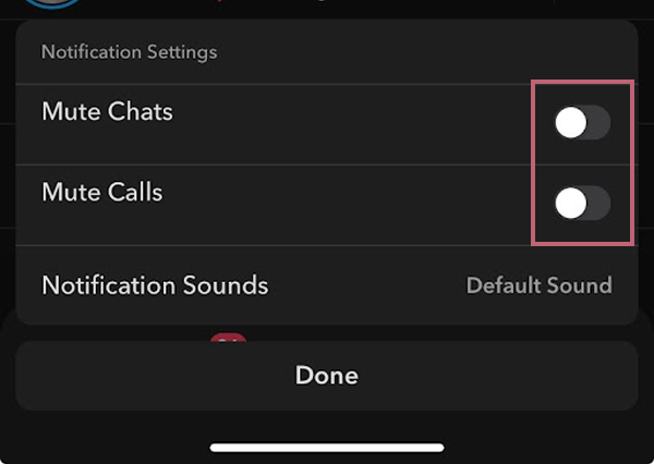 Turn the toggle on to mute calls and chats