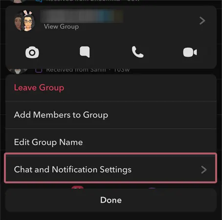 Chat and Notification Settings of Snap