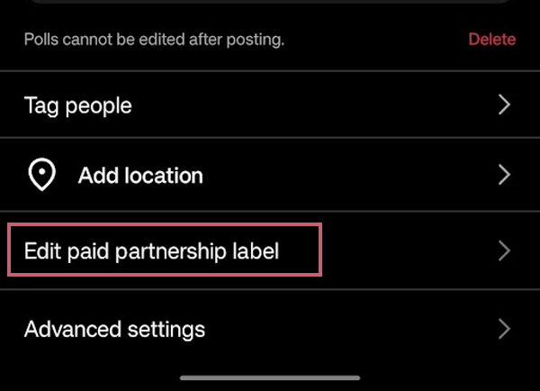 Choose Edit Paid Partnership Label