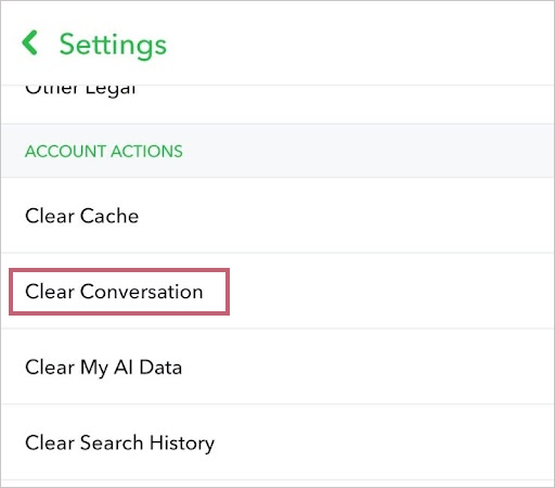 Click on Clear Conversation under Account Actions