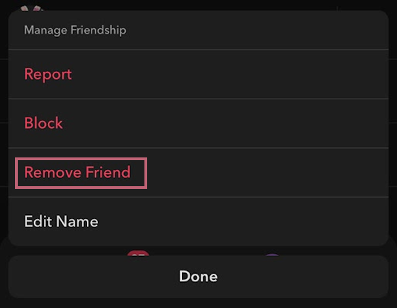 Tap on Remove Friend