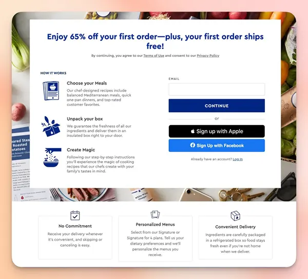 Blue Apron opt in page