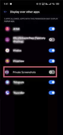 Enable the toggle for Private Screenshots.