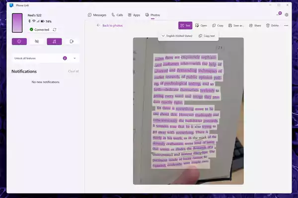 Windows New Text Reading Feature from Phone Images