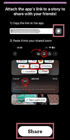 You can either copy paste the link or tap on Share