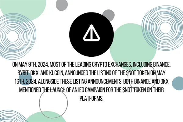 On May 9th, 2024, most of the leading crypto exchanges, including Binance, Bybit, OKX, and KuCoin, announced the listing of the $NOT token on May 16th, 2024. Alongside these listing announcements, both Binance and OKX mentioned the launch of an IEO campaign for the $NOT token on their platforms.