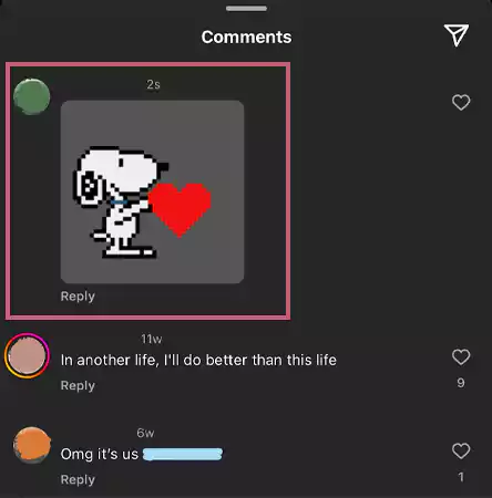 Swipe Left on the GIF comment