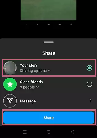 Click on the Your Story and Share option