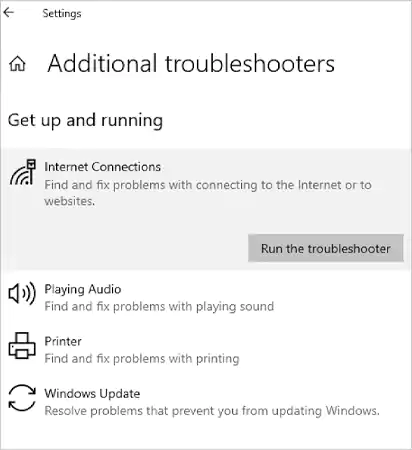 Additional troubleshooters then Internet Connections then Run the troubleshooter