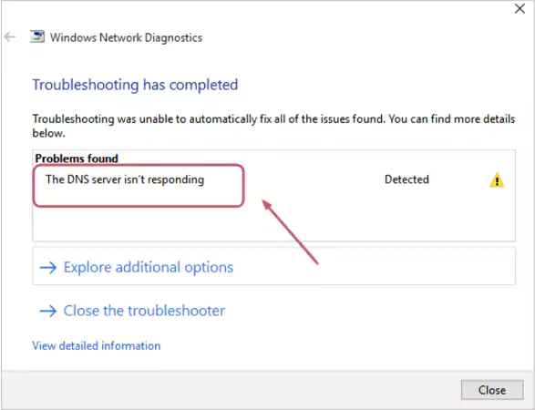 DNS server not responding error on Windows