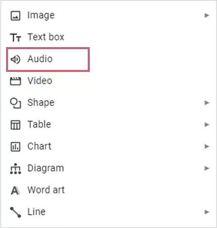 Choose Audio from the dropdown list