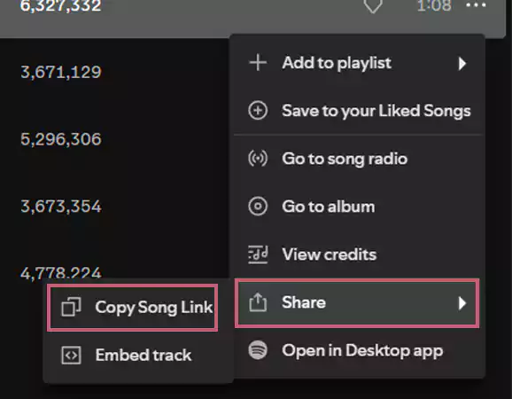 Choose Share then Copy Song Link