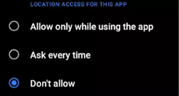 location access option in Android