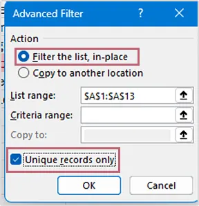 Apply filter to remove duplicates in Excel