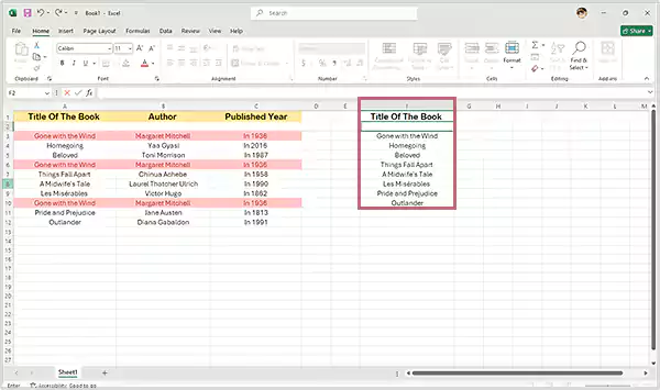 Apply formula to remove duplicates in Excel