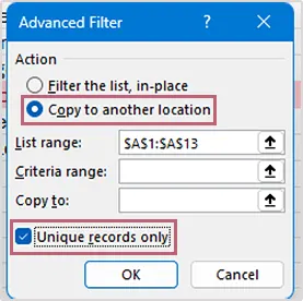 Copy the duplicates in Excel