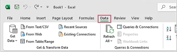 Data Tab of Excel