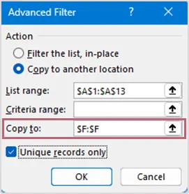 Formula to copy the data