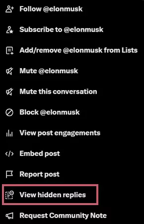 In the drop down menu choose View Hidden Replies