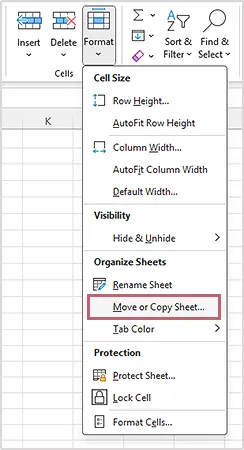 Move or Copy Sheet