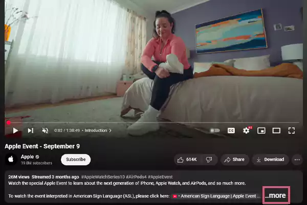 Navigate to the videos description and hit More