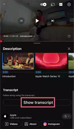 Slide to the bottom and then click on Show Transcript