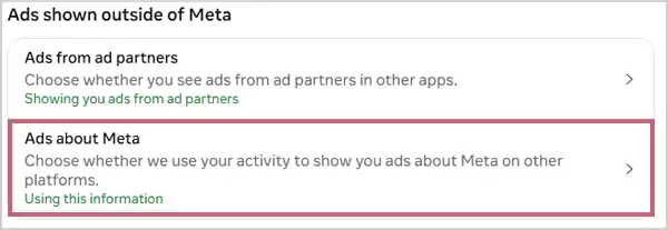 Choose the Ads about Meta option